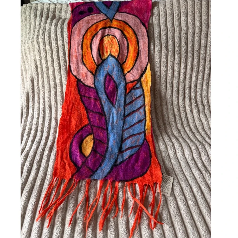 Pomegranate Moon Nuno Felted Scarf Merino Wool Silk Chiffon Handmade Nepal
